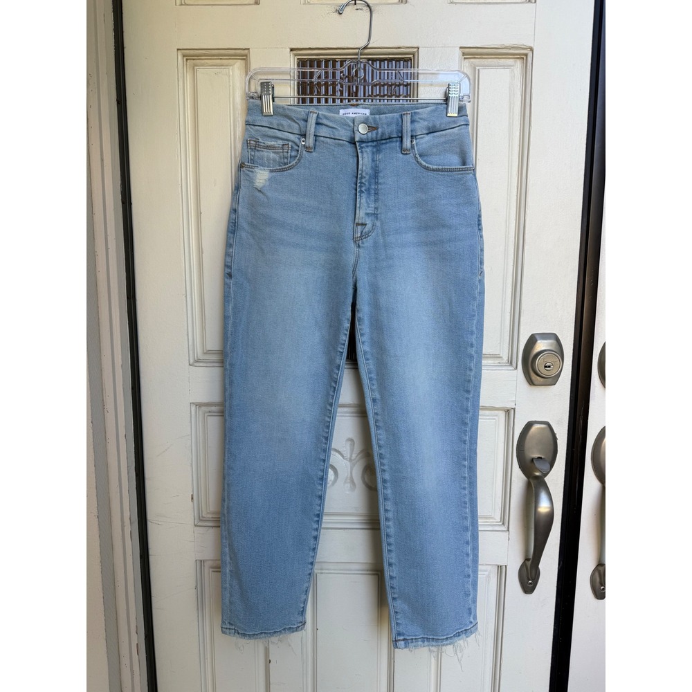 Good American High Waist Crop Jeans Women's Size 2/26 Light Wash‎ Denim